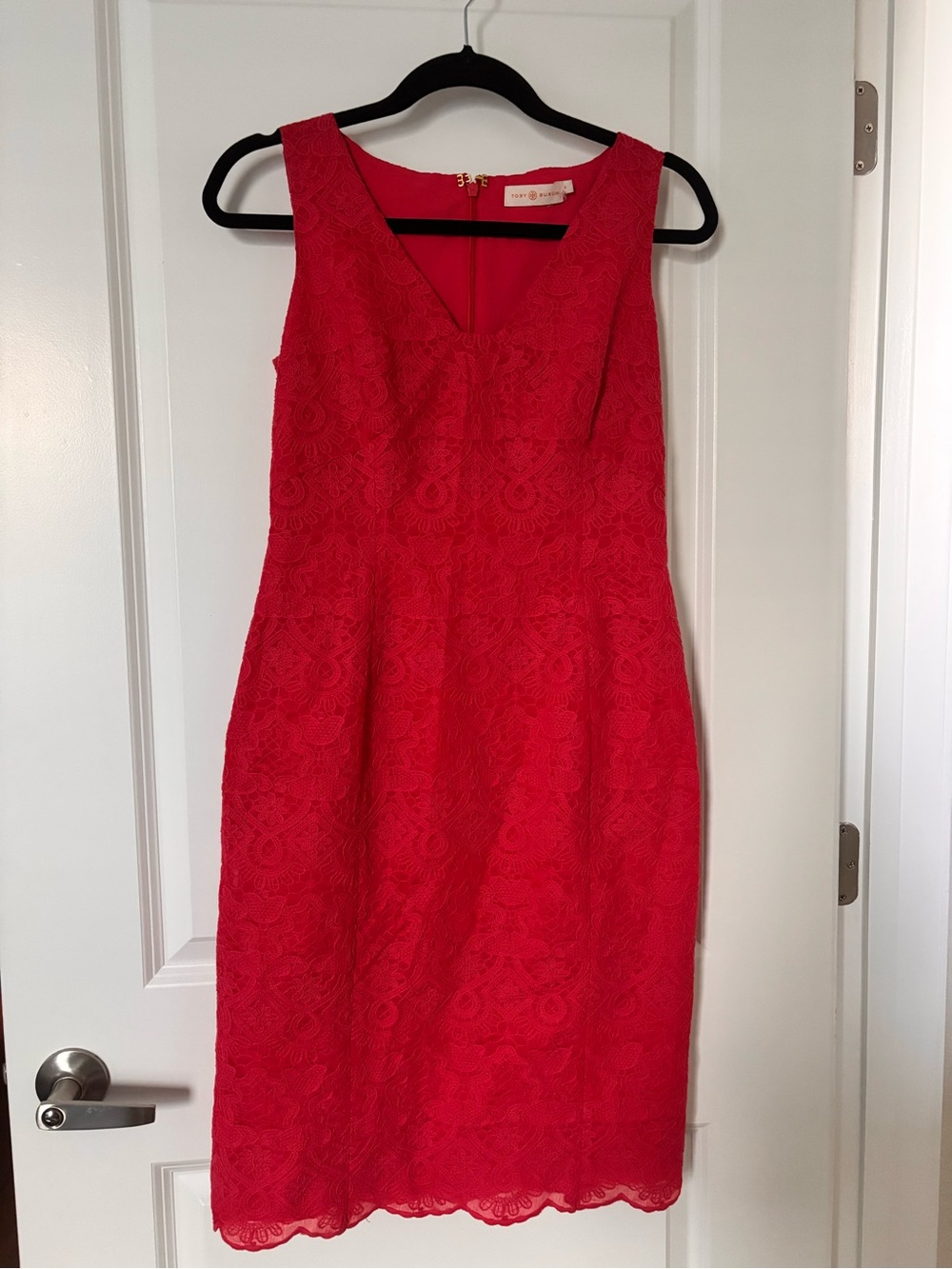 Tory Burch Red Lace V-Neck Sheath Dress